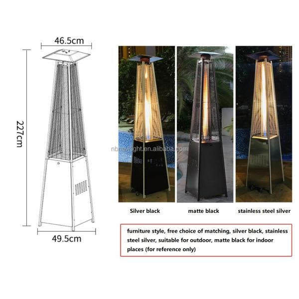 Style Glass Tube Outdoor Gas Heater with Stainless Steel Construction and Propane Fuel