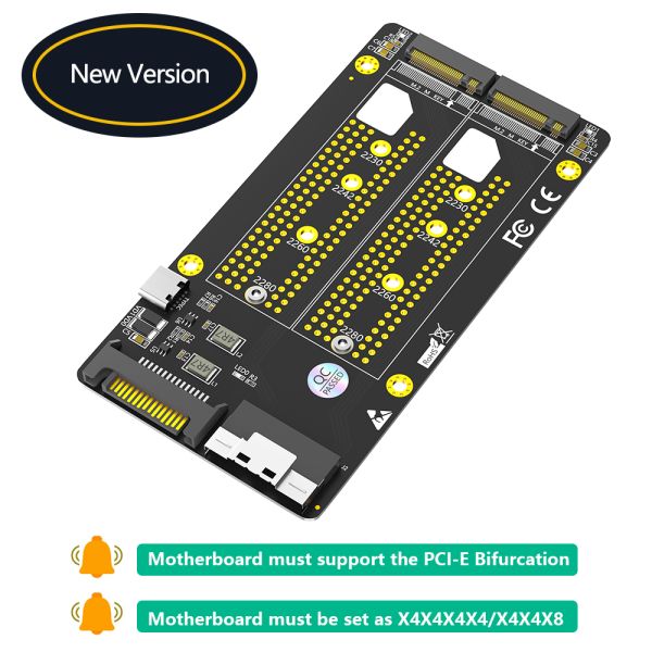 Dual M.2 NVMe to SFF-8654 8i Adapter with PCIe Bifurcation Support for High-Speed Data Transmission