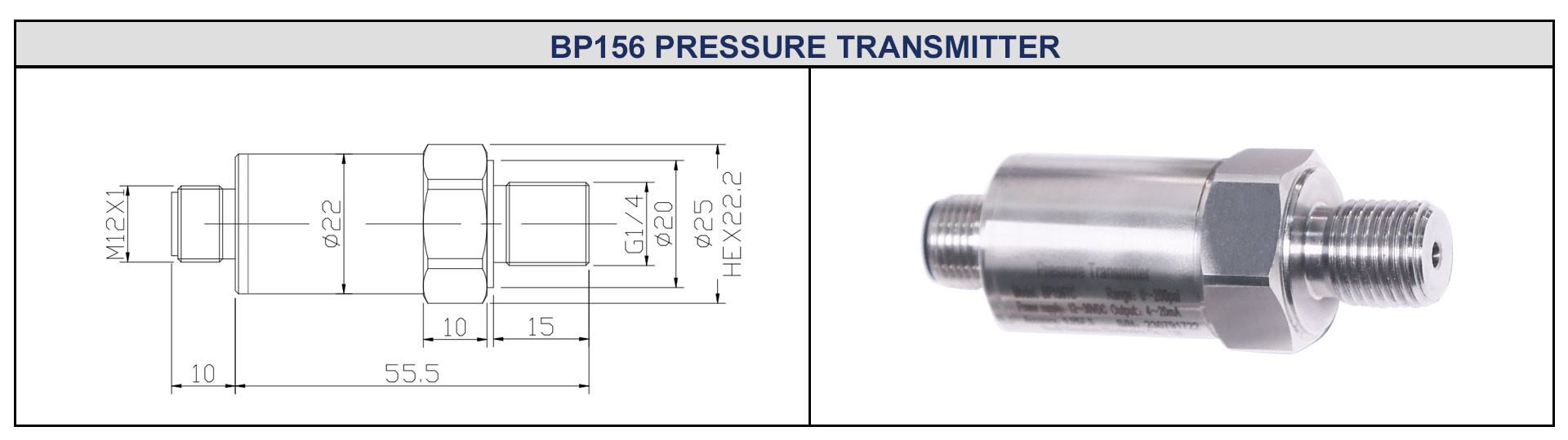 BP156-M Mini Pressure Transmitter Sensor With M12 Connector Pressure Transducer
