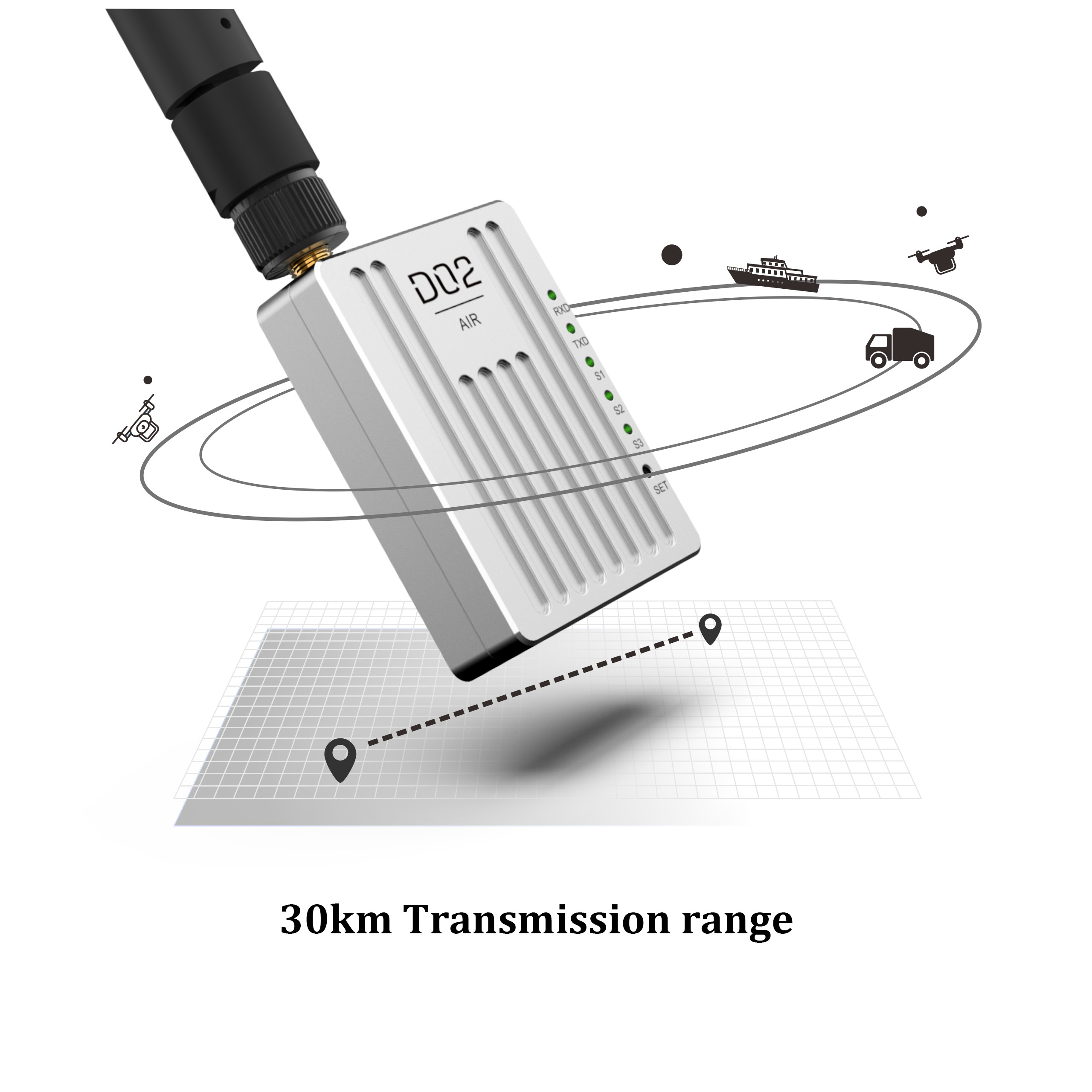 D02 data link with frequency hopping for drone