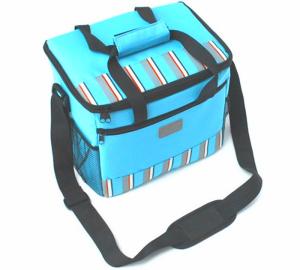 600D Polyester Strips Insulated Picnic Bag with Tote Handle , Blue / Green