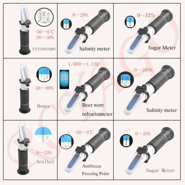 4 In 1 Propylene Glycol Refractometer , ATC Salinity Refractometer 0.5% Adblue