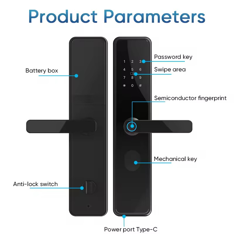 Smart Glass Door Lock with Tuya Bluetooth and Fingerprint Recognition