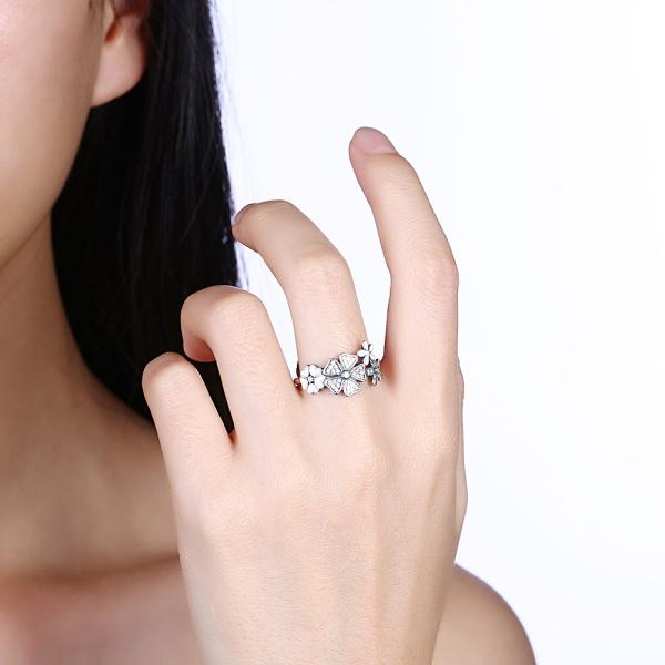 Rose Ring Sterling Silver Rose Flower Heart Ring Adjustable Open Ring Love Jewelry Bands Promise Ring Gift For Women