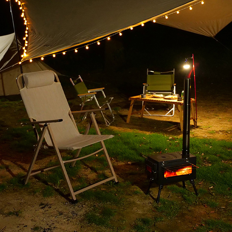 Outdoor Patio Camping BBQ Party Portable Stainless Steel Wood Burning Camp Stove with Chimney Pipes