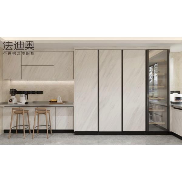 U-Shaped Stainless Steel Kitchen Cabinets With Sintered Stone Cladding Elegance In White - Full-house customization available for tailored designs that suit unique tastes and requirements. with feature detail