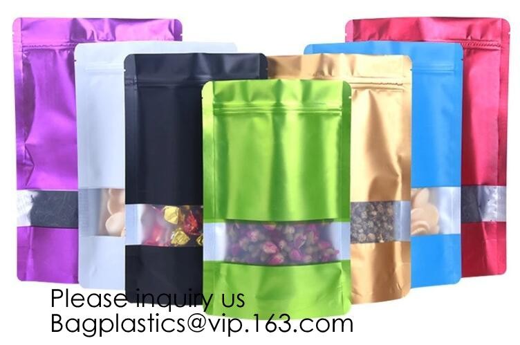 Kraft Bags With Window, Resealable Large Kraft Zip lockk Food Storage Bags,Storing Food,Nuts,Seeds,Beans,Tea Leaves, Coffe