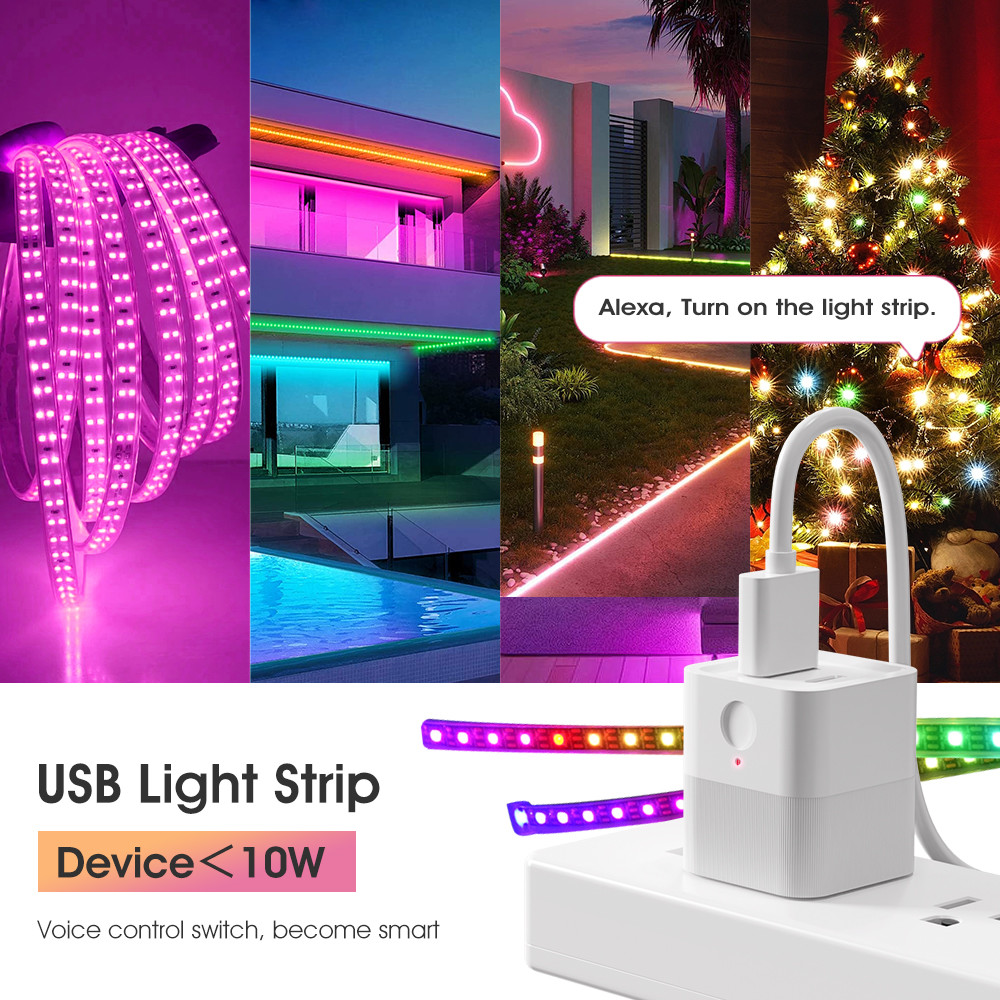 Tuya Mini Smart WiFi Power Adapter 5V Micro USB & Type-C Charger with APP Timing, Voice Control, Alexa Compatibility for Light Strips