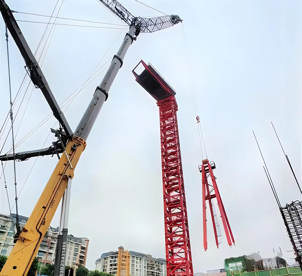 The Used High Quality Qtp Series 80 6010 8t China Cheap Price Static Tower Crane Zoomlion Ruck Mounted Crane Range 60 M Attaching Height 150 M