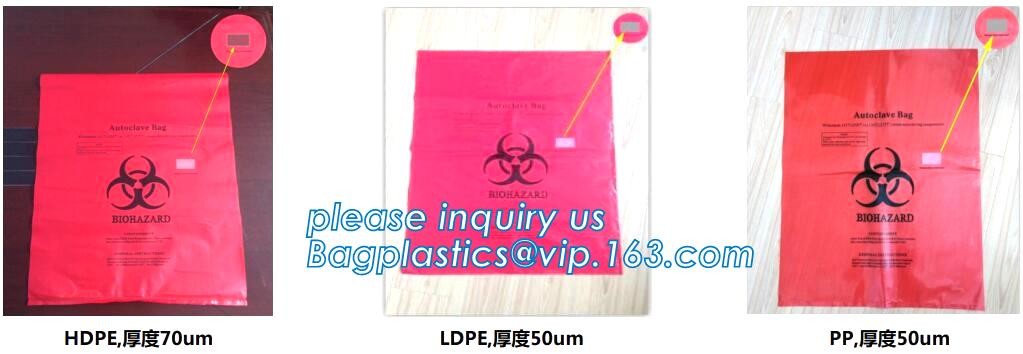 LDPE biohazard waste bin bags disposable medical autoclave bags, biohazard specimen bag plastic adhesive flat bag, bagea