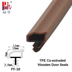 China TPE Co-Extruded Wooden Door Rubber Seal Strips Weatherstrips Teak Wood Color wholesale