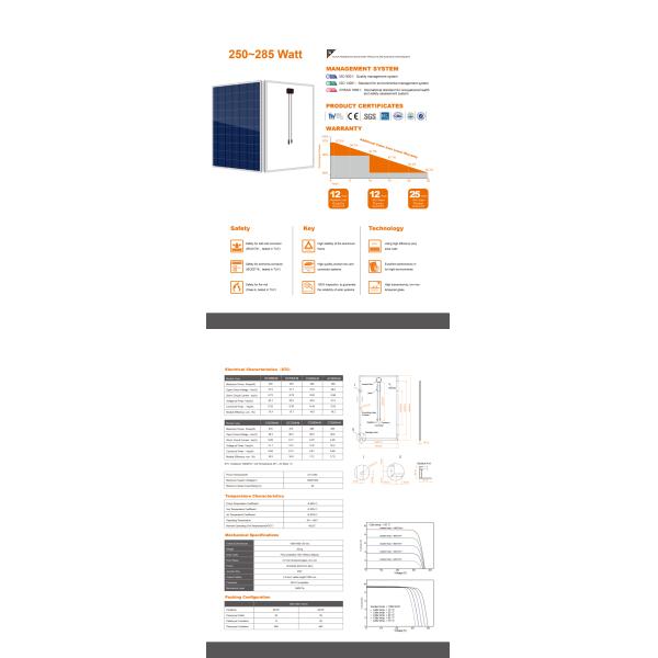 Poly High Efficiency 275W Residential Solar Panels