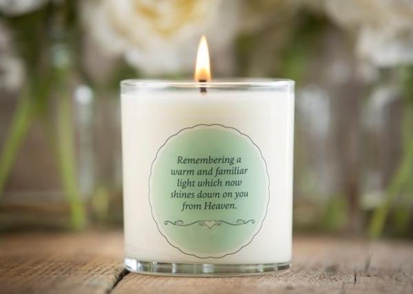 Quality 100% paraffin wax unscented memorial glass candle with printed label for sale