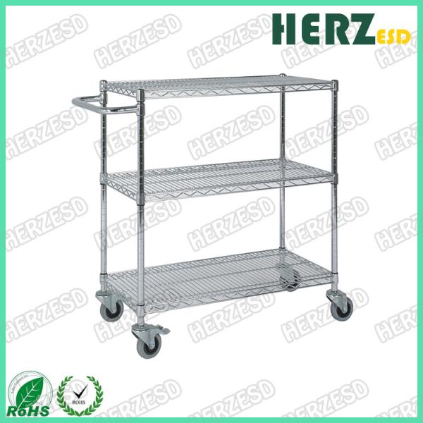 Movable ESD Storage Shelves Single / Double Peak Wire Structure With Caster / Handle