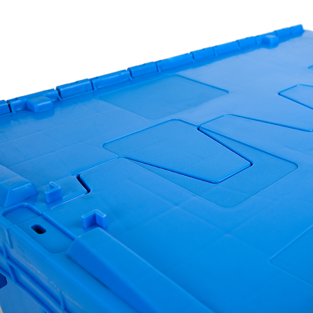 Reusable Attached Lid Container Nestable Logistic Moving PP Solid Box with Hinged Lid