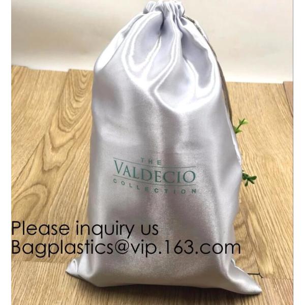 Gold Blue White Satin Packaging Bag For Towel,White Satin Bag With Gold Printing,Silk Packaging Bags For Clothing Indust