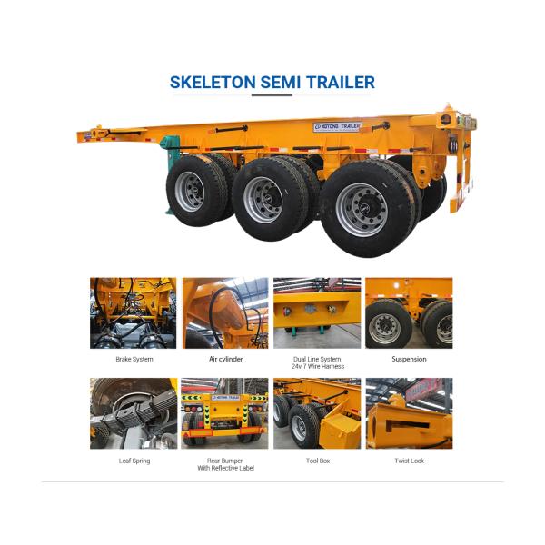 Aotong 20Ft 40Ft Container Frame Skeletal Semi Trailer with Fuwa Bpw Optional 13tons Axle