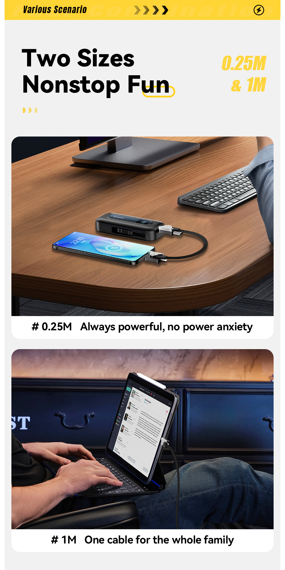 ESSAGER ES-X63 Series 4 in 1 QC PD USB A/C to USB C/L Charging Data Cable