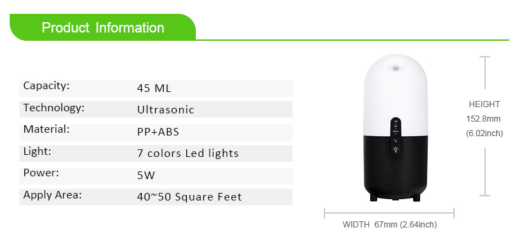 Portable Ultrasonic 15ml/hr 5W 45ml Car Aromatherapy Diffuser