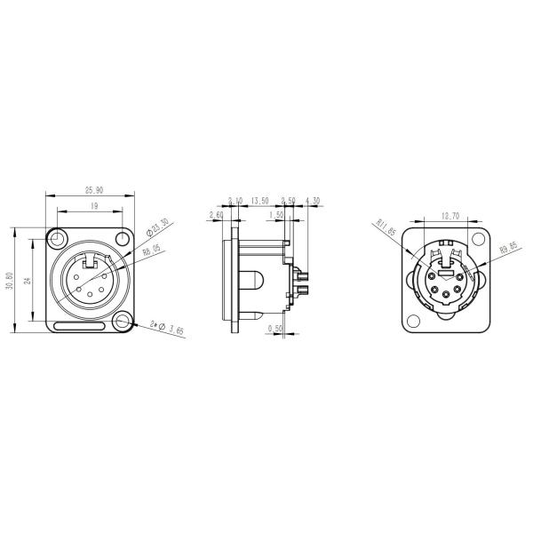 Industrial XLR Male Connector Socket Audio 5 Pin Connector Electrical