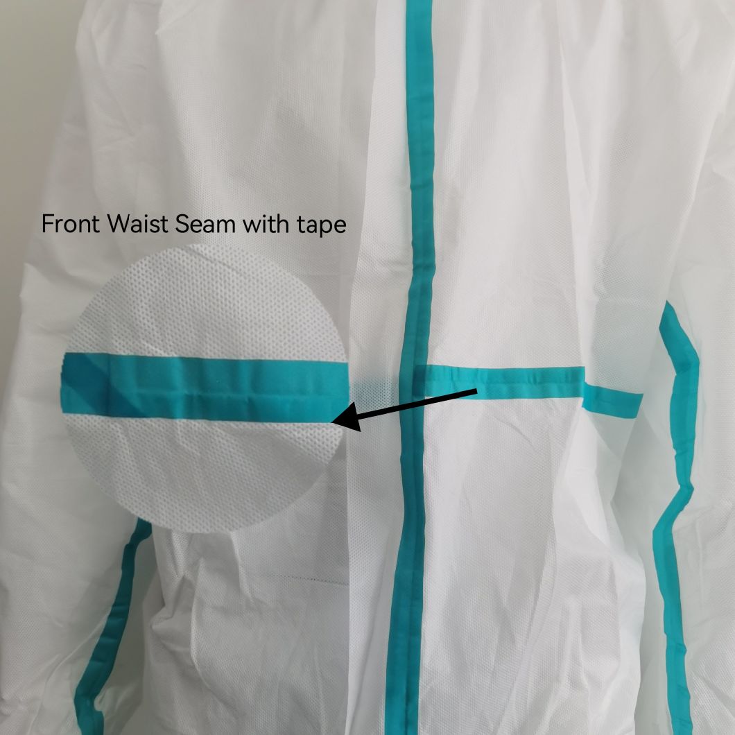 CE En14126 Lightweight SMS Disposable Protective Coverall with Taped Seam Seal