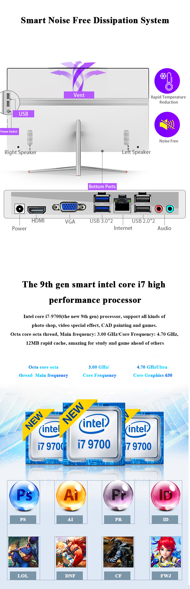 Video Memory Type GDDR3 Intel Desktop All-in-One PC Computer System Unit 23.6 with 1