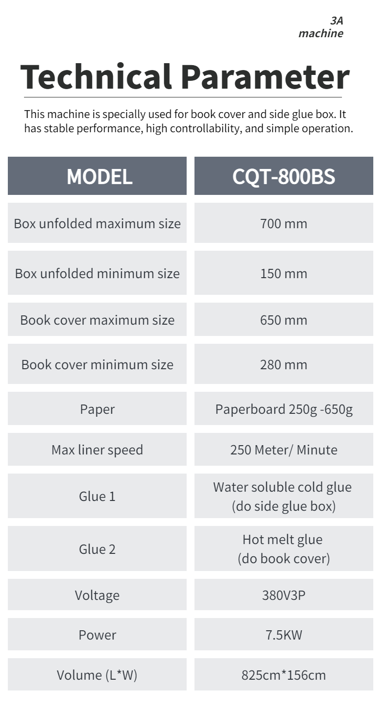 CQT800BS Automatic Book Cover Double Side Pasting Machine with Max Liner Speed 250m/Min