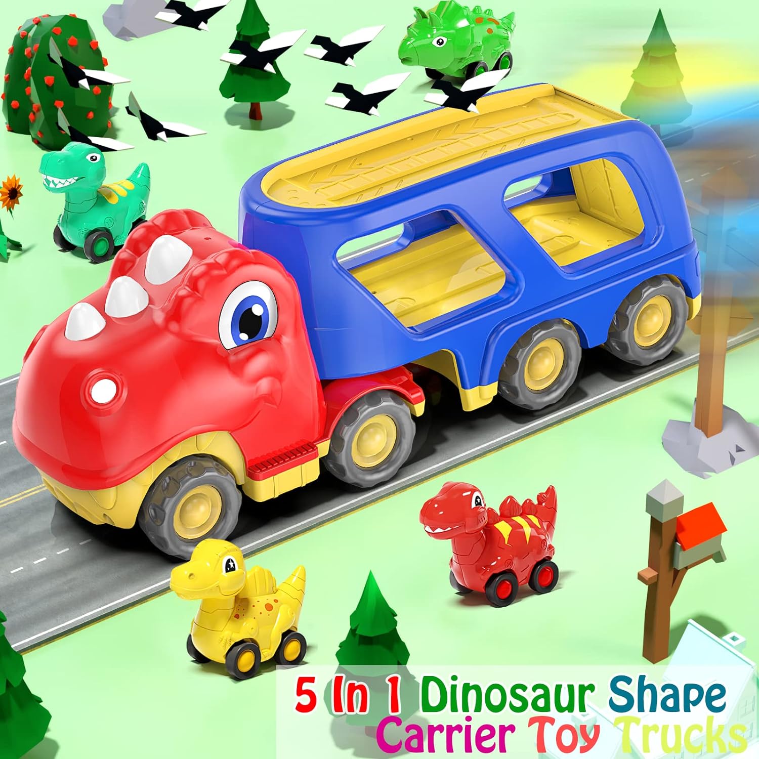 Battery-Free Friction Power Dino Transport Carrier Truck Ideal for 18M Boys 1 24 Scale