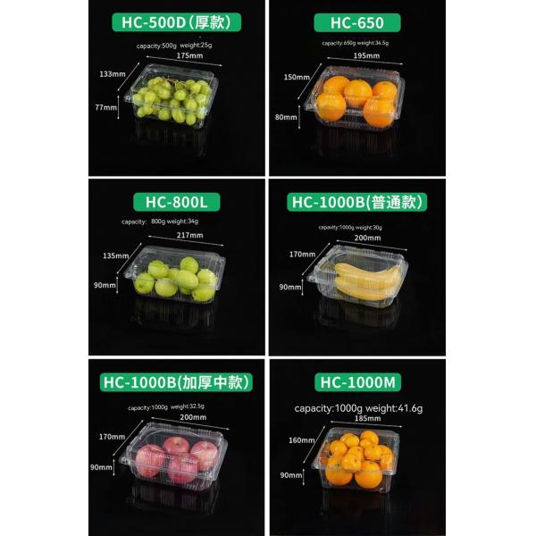 Custom Blister Transparent Reusable Hinged Fruit Clamshell Box Disposable Clear Plastic Container Packing Box For Fruit Salad With Holes