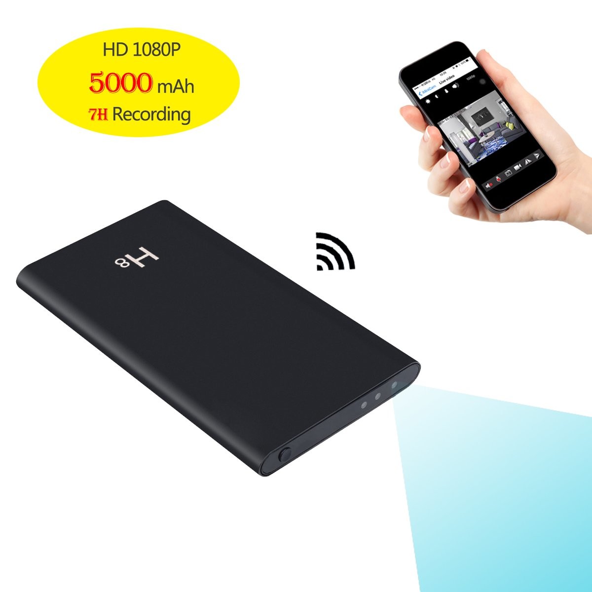 Hidden Cameras Portable Mini HD 1080P WiFi Hidden Camera Power Bank with Motion Detection, Support iOS/Android PC H8