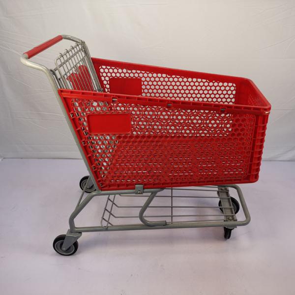 175L Red Semi Plastic Shopping Carts With 5" TPU Wheels Basket Shopping Trolley