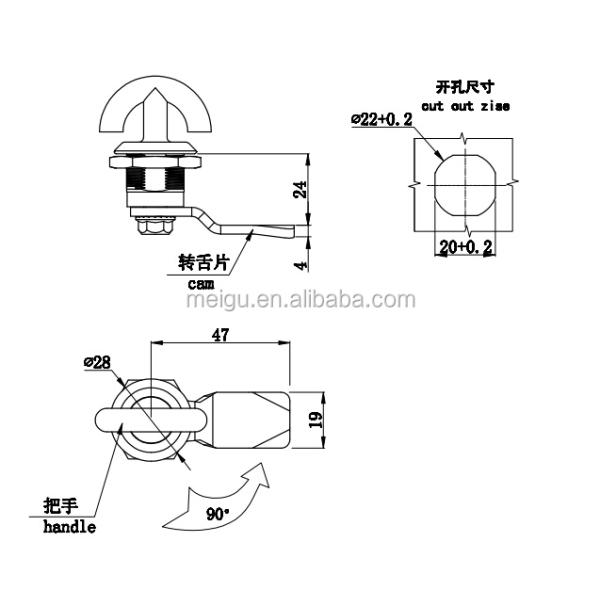 Keyless Toolbox Drawer T Handle Cam Lock Quarter Turn Customized