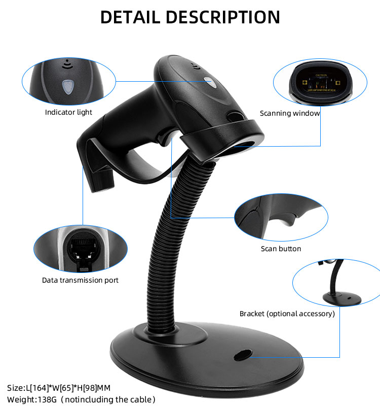 Operating Current 70MA ZP6800 1D Handsfree Barcode Reader Handheld Barcode Scanner