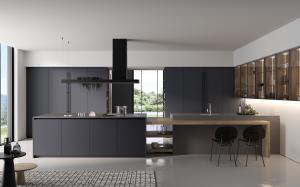 China Tailored Black Classic Wood Kitchen Cabinets Customized With Display Cabinet on sale