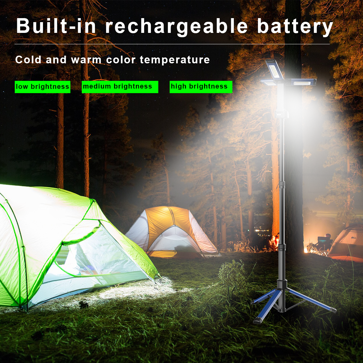 3 Heads Led Corded Light Tripod 2000mAh Rechargeable Work Light With Stand