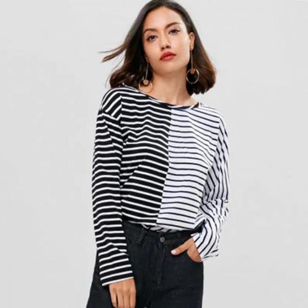 Quality Antumn Women Contrasting Stripes Long Sleeve T-shirt for sale