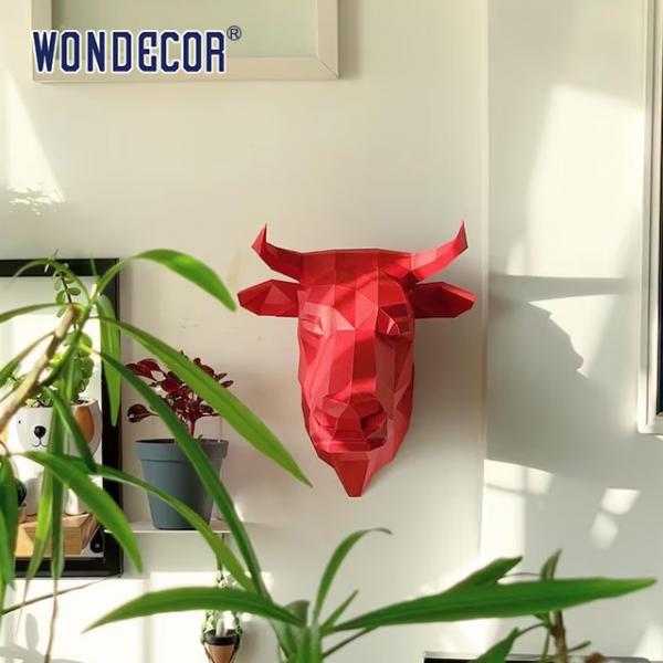 Geometric Wall Mounted Metal Sculpture Animal Head Cow Head Bronze Carving