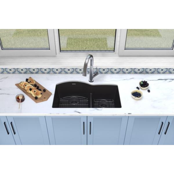 2 Holes Rectangular Stainless Steel Quartz Stone Kitchen Sink 3-1/2''