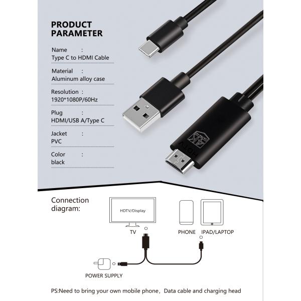 6FT HDMI HDTV Cable USBtype C to 4K HDMI cable