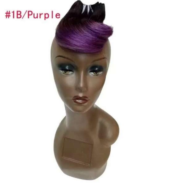 2017 New Style Short Curl Ombre Purple Brazilian Remy Hair Weft Hair Extension