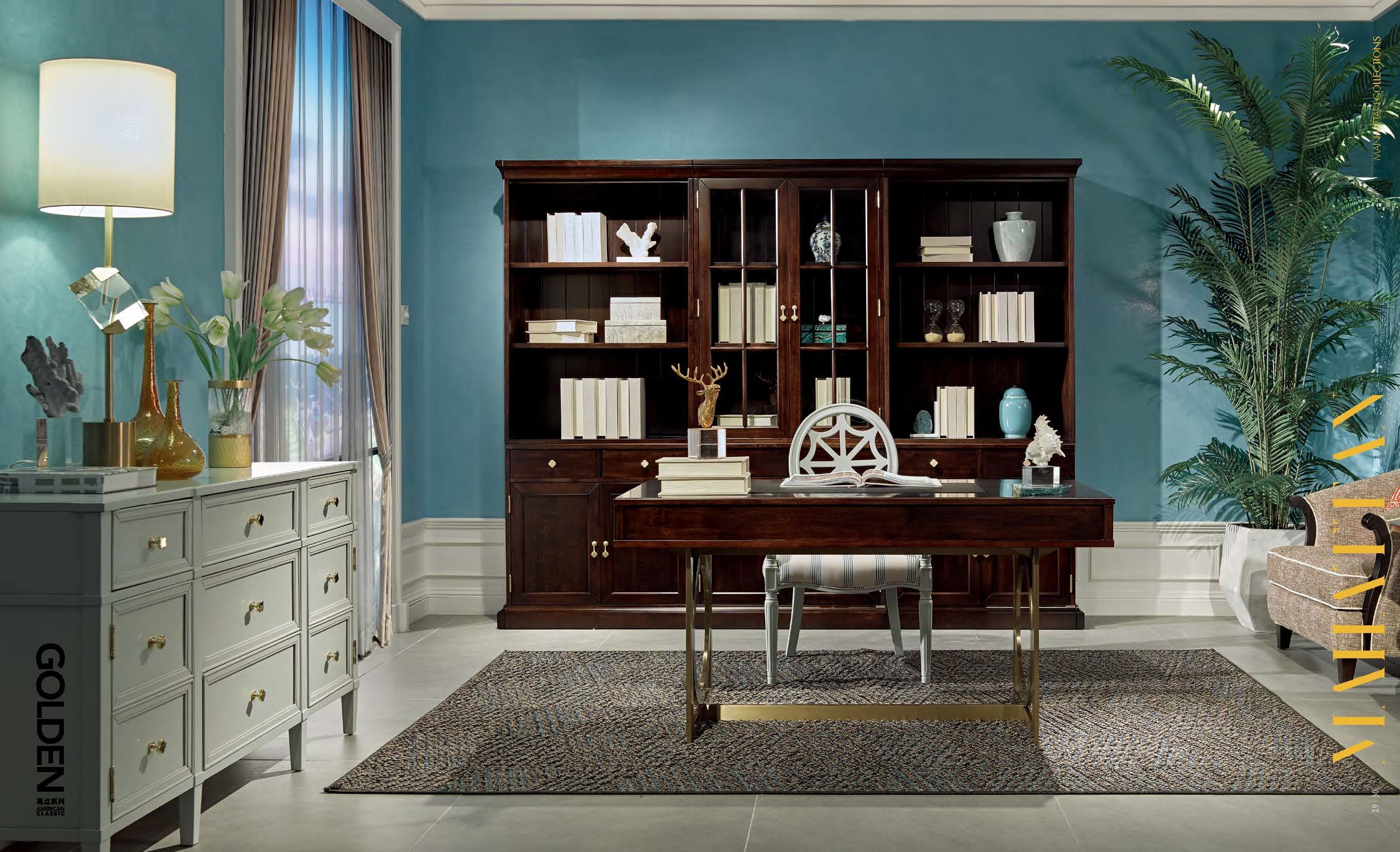 Luxury villa house furniture of Living room leather sofa set made by Maple wood structure with coffee table