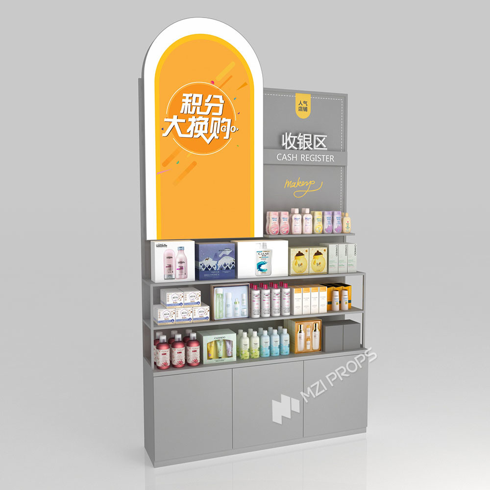 GDR09-Y002-A Retail Display Counter with 40mm Soft Film Light Box and 5mm Gray Glass for Cosmetics Counter