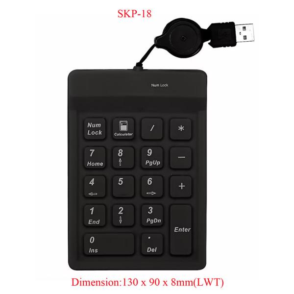 Quality Anti-Virus Disinfectable Silicone Medical Industrial Numeric Keypad With Retractable USB Cable for sale