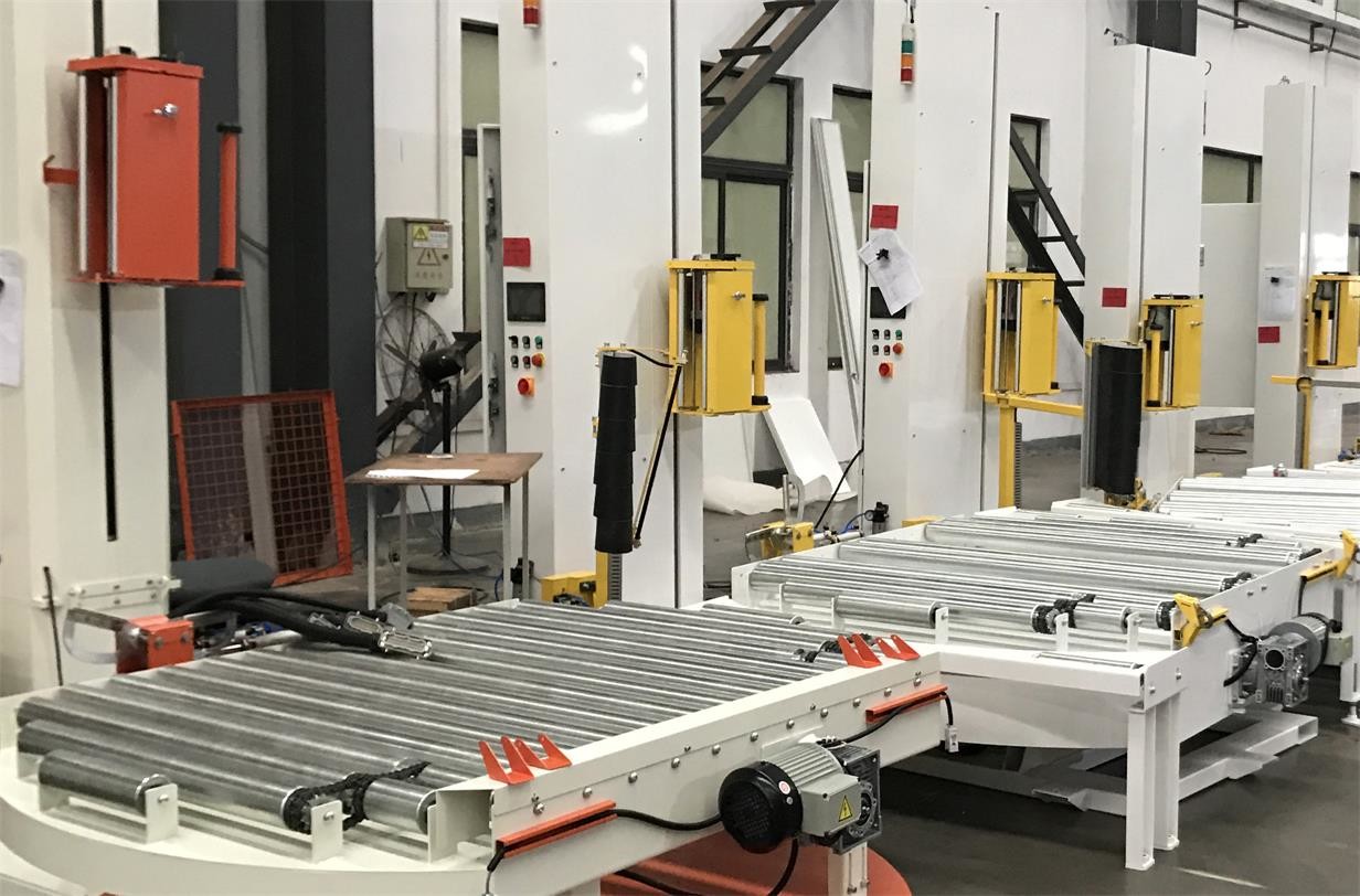 Conveyorized Pallet Automatic Turntable Stretch Wrapper With 200% Pre - Stretch Ratio