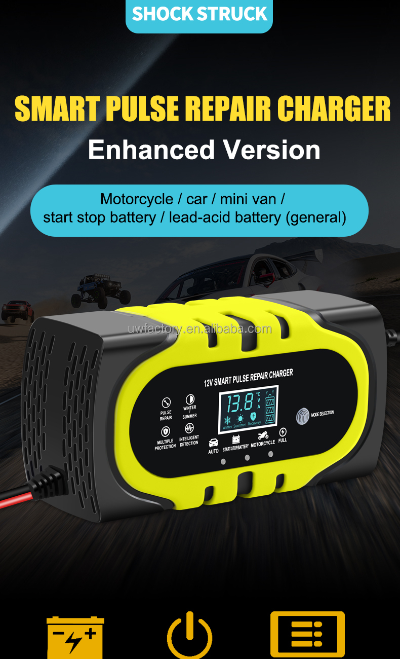 Fast Charging Speed 15W 12V 10A Motorcycle Car Battery Charger for EU Us UK Au Plugs 15W Automatic Identification