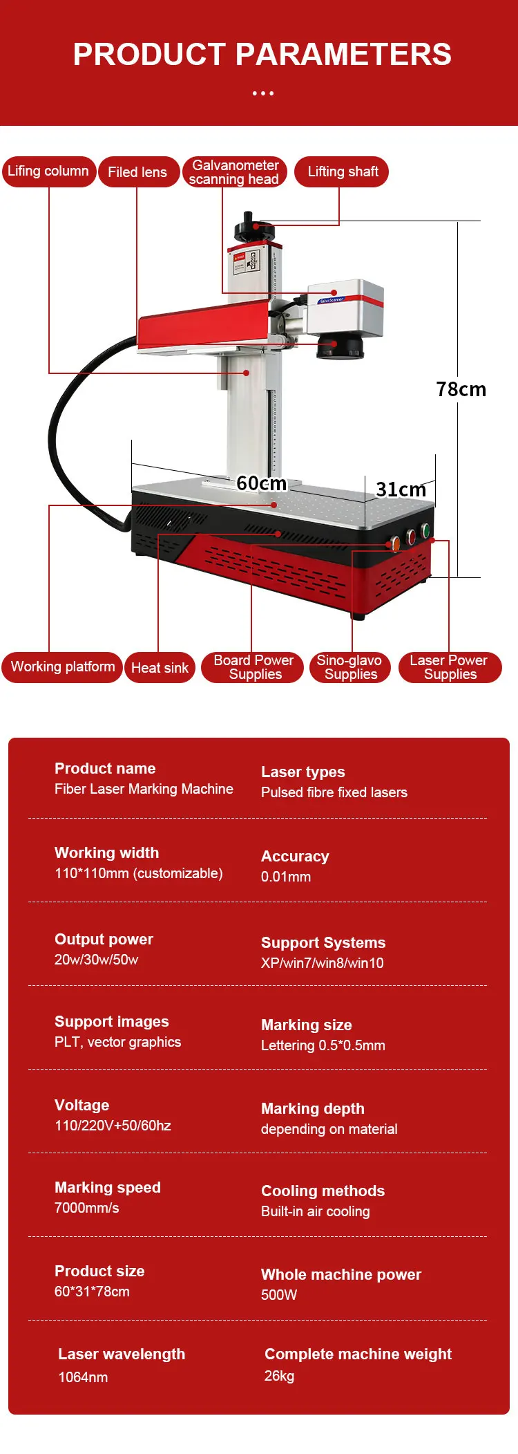 Fiber Laser Marking Machine Desktop MAX Raycus JPT 20W 30W 50W With Rotary Axis