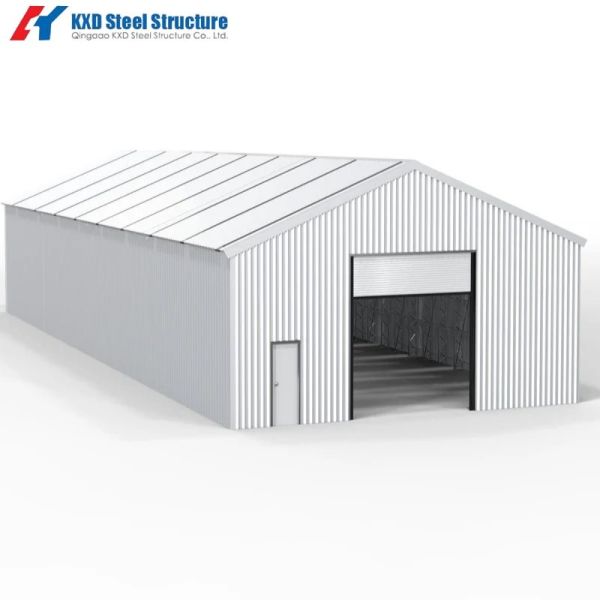 Exterior view of prefabricated steel workshop building