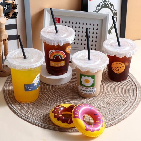 500ml PP Disposable Bubble Tea Cups With Straw Frosted Plastic Drink Cups