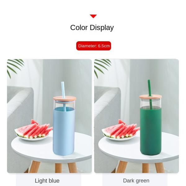 Spill Proof 500ml Colorful Outdoor Travel Glass Water Bottle With Straw Bamboo Lid Water Bottle Lightweight For Home OfficeCustomized Acceptable