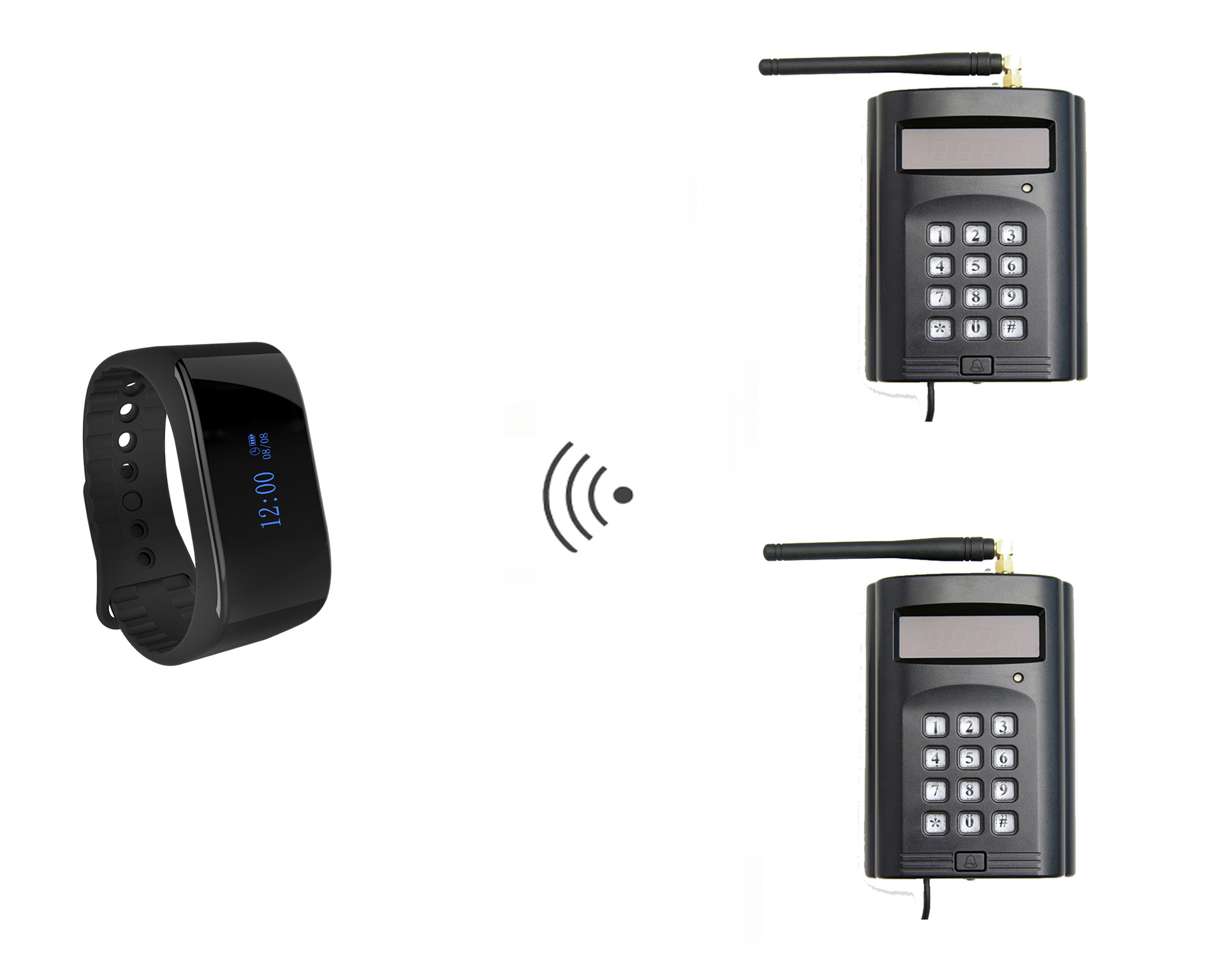High quality wireless calling equipment with full waterproof wrist watch and a host keyboard